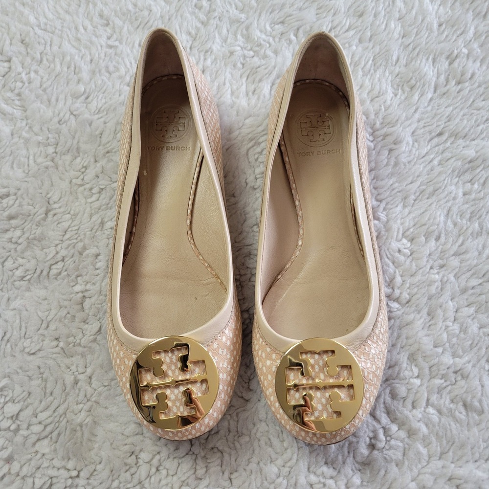 Tory Burch Reva Ballet Flats Shoes Tan Gold Women's 8.5